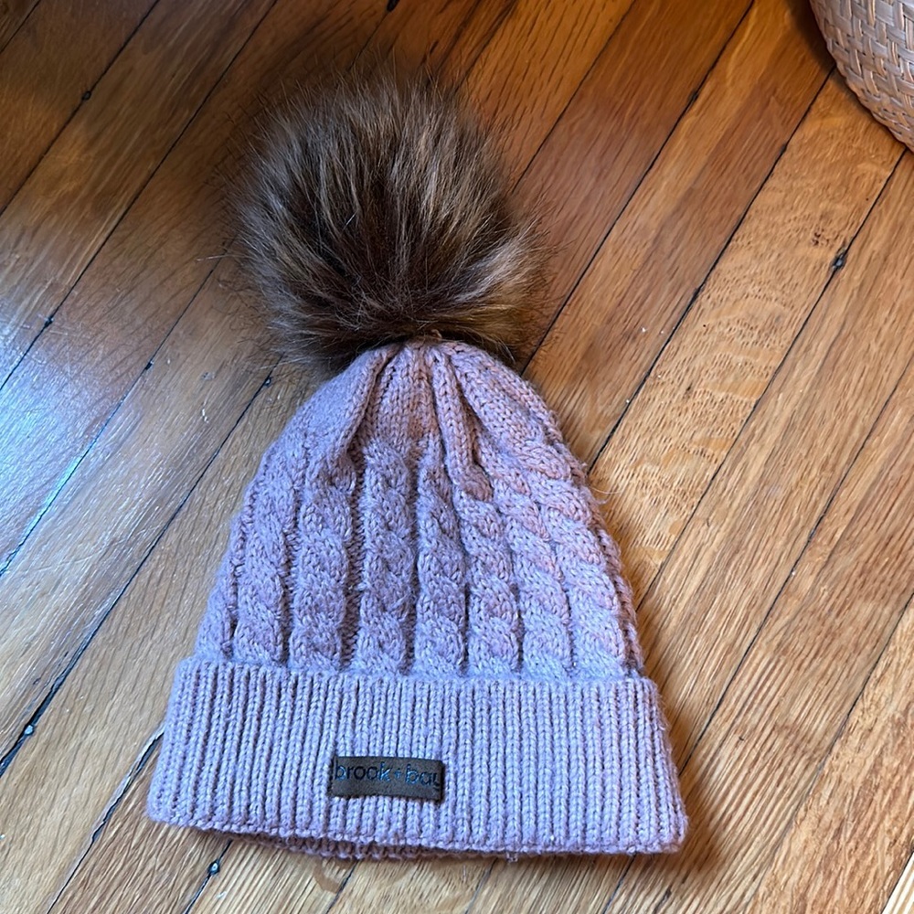 brook+bay Kids Gray Beanie with Faux Fur Pom Pom